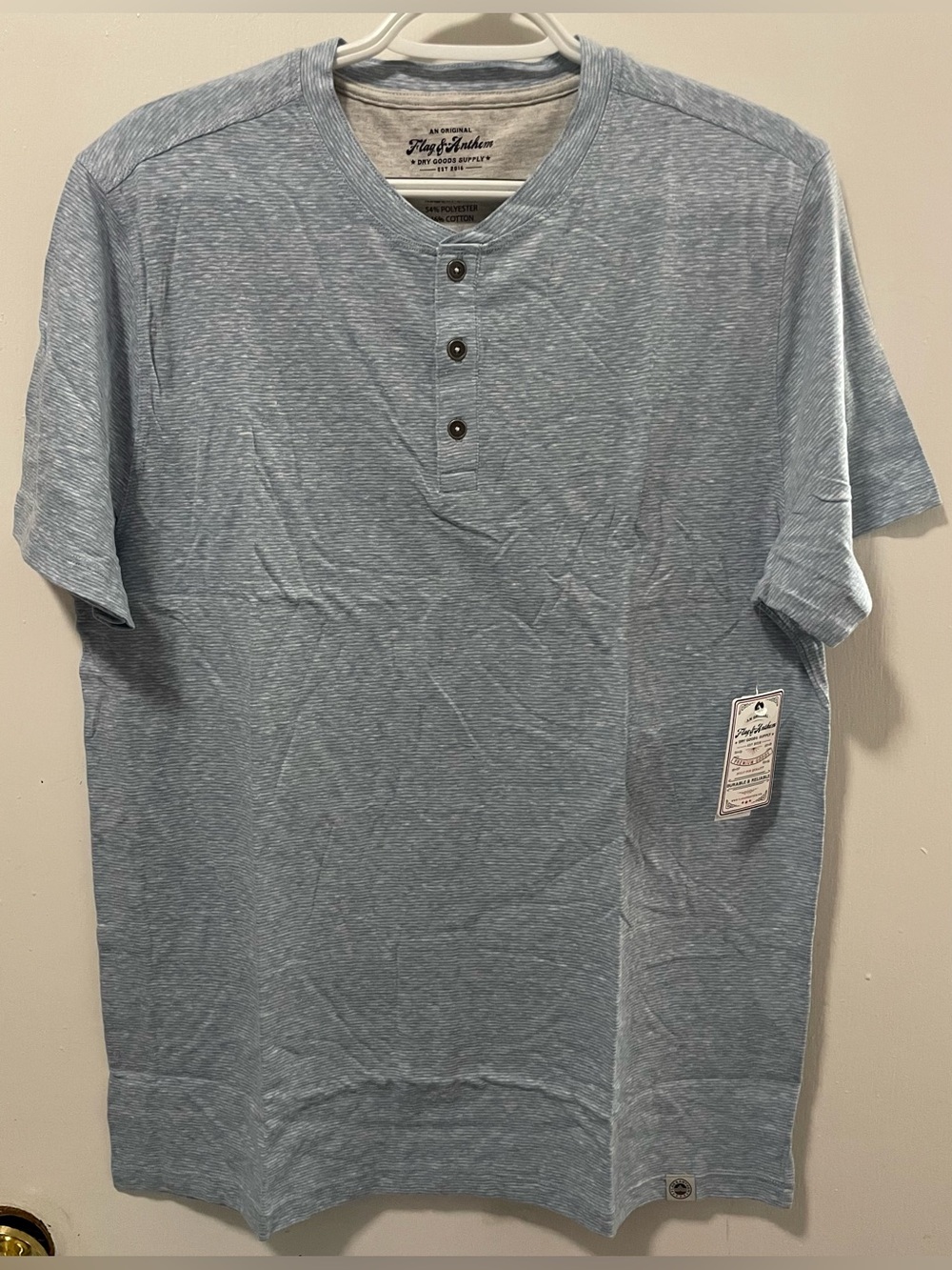 Flag & Anthem Mens Henley Neck Short Sleeve T-Shirt Color Light Blue Size Medium